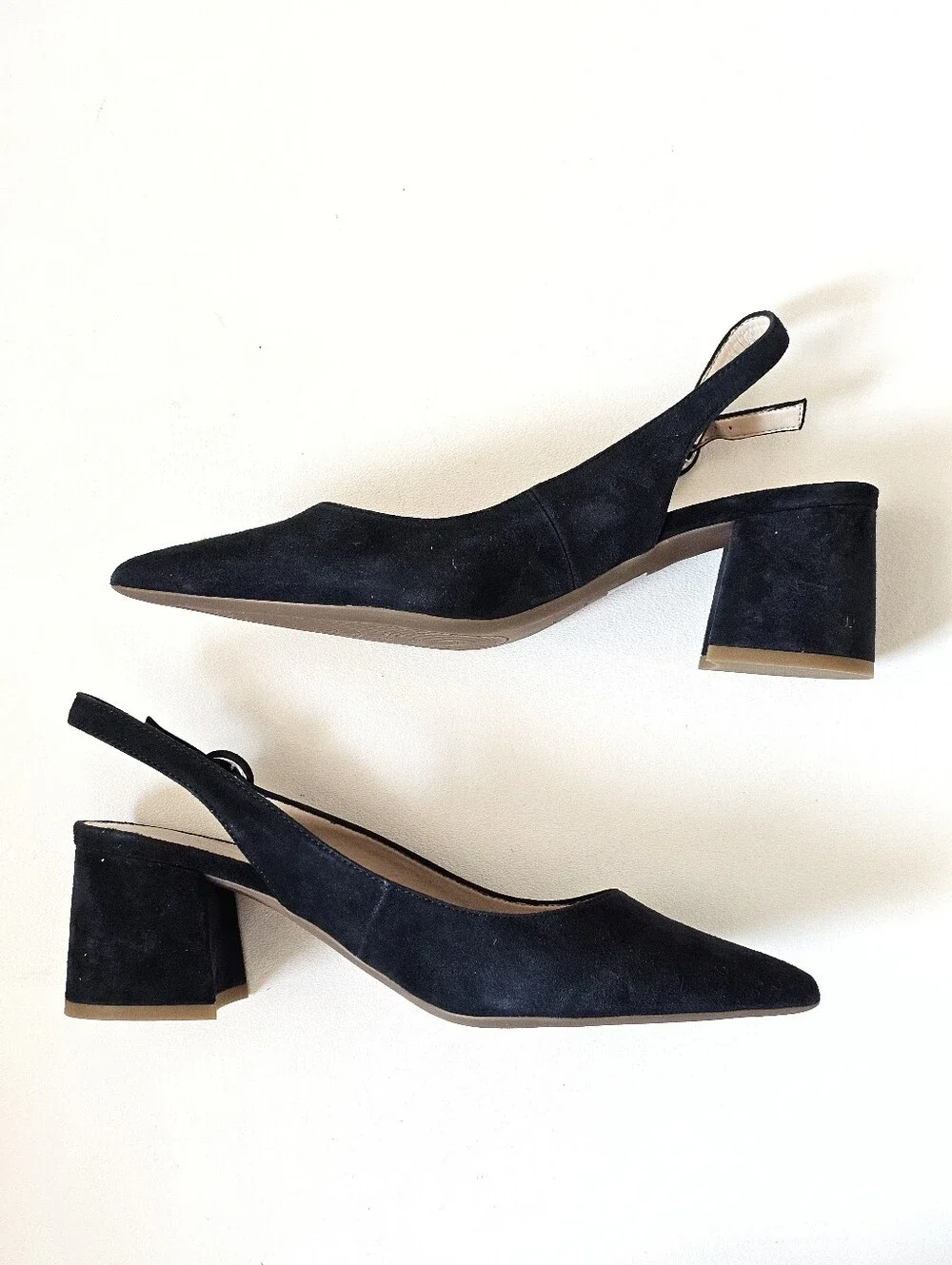 Pelle Moda Lake Navy Suede Slingback Block Heel Pointed Toe Pumps Women's 10M